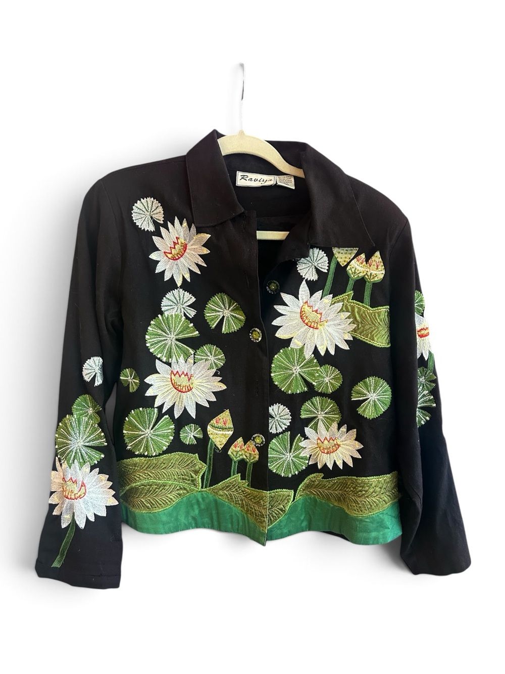Raviya  Vintage Black Floral Embroidered Button-Up Jacket M